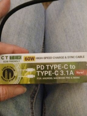 CT TEK 60W PD Type C to Type C Fast Charging Cable Blue